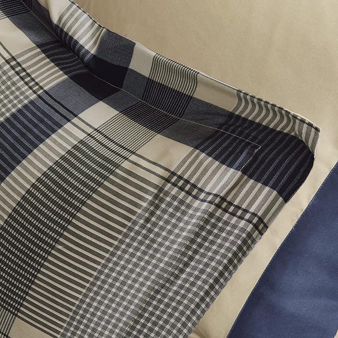Intelligent Design Robbie Cozy Comforter Set Bed in A Bag, Modern Casual All Season Bedding Set, Matching Sham, Decorative Pillow, Navy/Tan, Full, 9 Piece - LeafyLoom