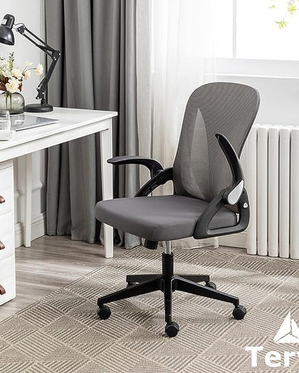 Tervo Model S | Foldable & Adjustable Height for Small Spaces | Gaming Chair | Swivel Desk Chair for Home Work | Ergonomic Mesh Computer Chair for Bedroom (Grey & Black) - LeafyLoom