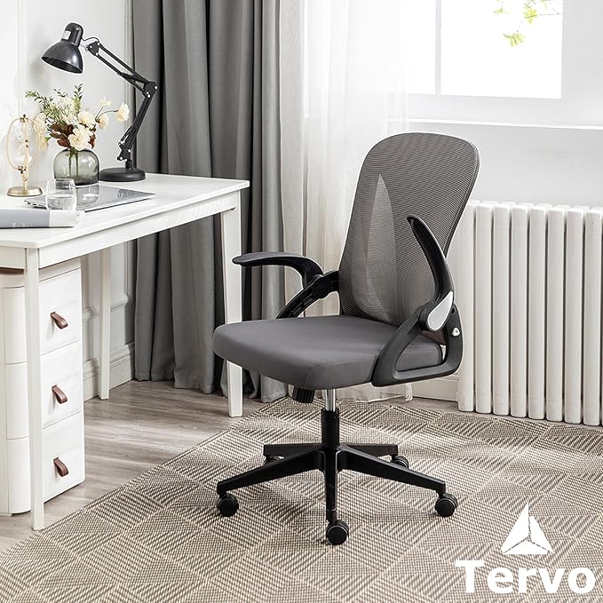Tervo Model S | Foldable & Adjustable Height for Small Spaces | Gaming Chair | Swivel Desk Chair for Home Work | Ergonomic Mesh Computer Chair for Bedroom (Grey & Black) - LeafyLoom