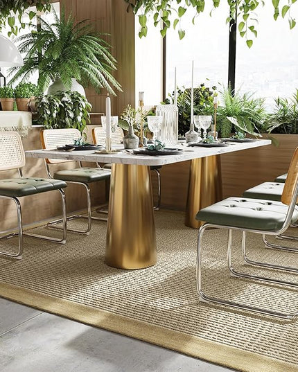 Farini Kitchen Dining Chairs Set of 2,Mid-Century Modern Chair Armless Mesh Backrest Cane Rattan Chairs for Home Dining Room(Blackish Green,PU Leather) - LeafyLoom