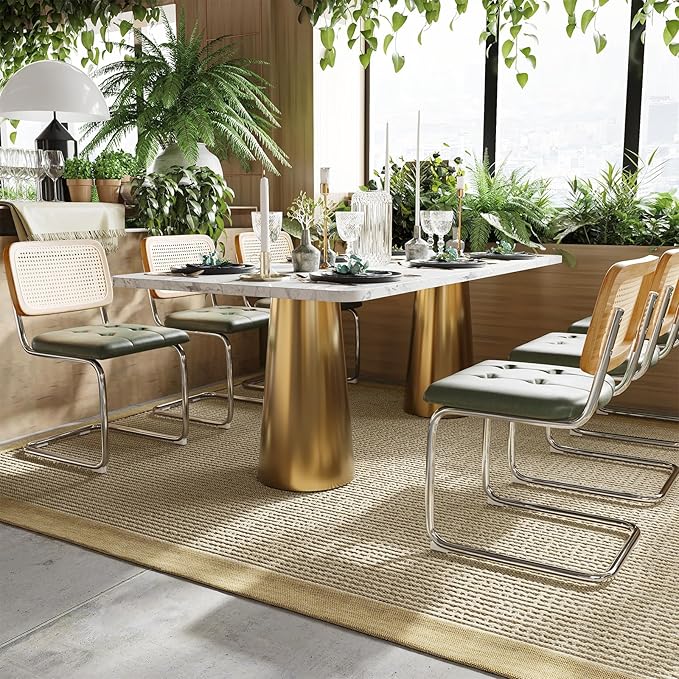 Farini Kitchen Dining Chairs Set of 2,Mid-Century Modern Chair Armless Mesh Backrest Cane Rattan Chairs for Home Dining Room(Blackish Green,PU Leather) - LeafyLoom