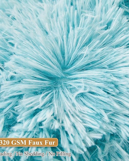 XeGe Faux Fur Reading Pillow Cover (No Filler), Fluffy Back Rest Pillow Case for Bed Sitting Up, Adults Kids Gaming Shaggy Sit Up Back Support Pillow Cover with Arms for Couch Chair Car, Aqua Ombre - LeafyLoom