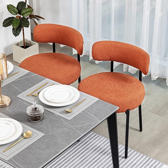 DYHOME Mid-Century Modern Dining Chairs Set of 2, Kitchen Dining Room Chairs, Comfortable Upholstered Chairs for Dining Room Kitchen Living Room with Matte Black Metal Frame, Orange - LeafyLoom