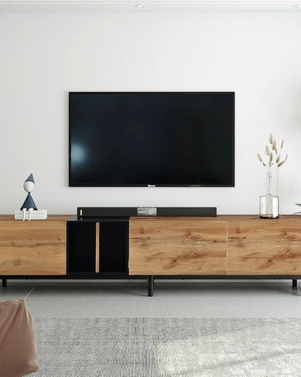 NicBex TV Stand for 80 Inch TV Modern TV Media Console Table with Large Storage Cabinet,Entertainment Center with Storage for Living Room,Bedroom,76.8 Inch,Natural Wood - LeafyLoom