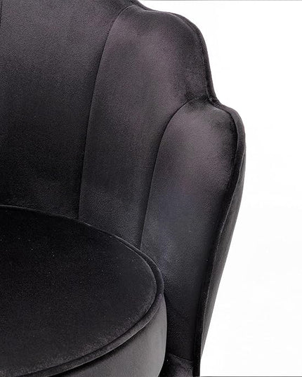 Velvet Barrel Accent Chair with Scalloped Silhouette and Gold Metal Legs, Decorative Piece Suitable for Traditional, Modern, and Contemporary Spaces, Black - LeafyLoom