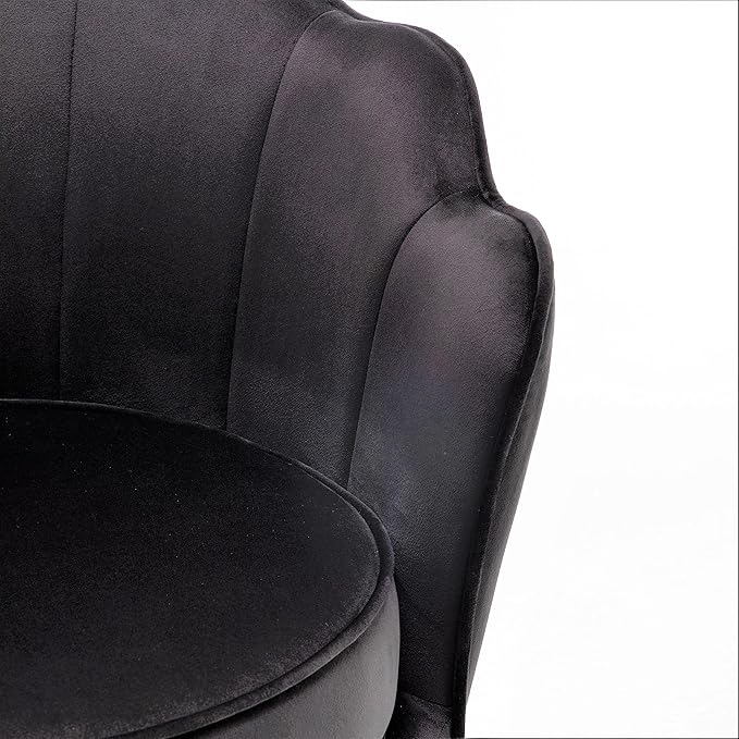 Velvet Barrel Accent Chair with Scalloped Silhouette and Gold Metal Legs, Decorative Piece Suitable for Traditional, Modern, and Contemporary Spaces, Black - LeafyLoom