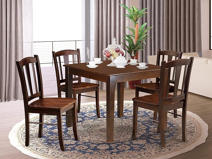 East West Furniture Oxford 5 Piece Room Furniture Set Includes a Square Kitchen Table and 4 Dining Chairs, 36x36 Inch, Mahogany - LeafyLoom