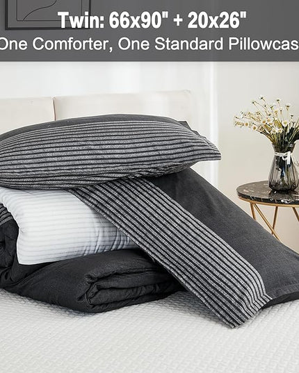 Litanika Twin XL Comforter Set Black White Grey - 2 Pieces Gray Twin Extra Long Size Lightweight Bedding Set, All Season Down Alternative Comforter - LeafyLoom