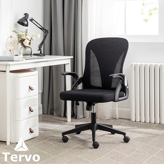Tervo Model S | Folding Office Chair for Small Spaces | Gaming Chair for Adults & Kids | Ergonomic Mesh Computer Chair for Bedroom | Desk Chair for Home Work | (Triple Black) - LeafyLoom