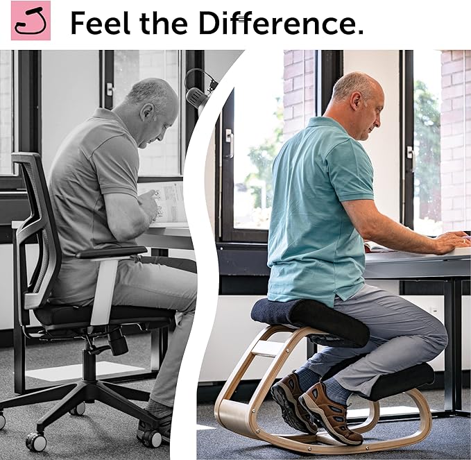 Ergonomic Kneeling Office Chair - Rocking Home & Work Wooden Computer Desk Chairs, Back & Neck Spine Pain, Better Posture, Ergo Knee Support Stool, Cross Legged Sitting (Green) - LeafyLoom