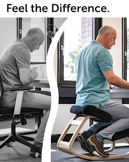 Ergonomic Kneeling Office Chair - Rocking Home & Work Wooden Computer Desk Chairs, Back & Neck Spine Pain, Better Posture, Ergo Knee Support Stool, Cross Legged Sitting (Gray) - LeafyLoom
