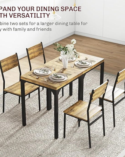 HOMCOM 3 Piece Dining Table Set for 2, Modern Kitchen Table and Chairs, Dining Room Set for Breakfast Nook, Small Space, Apartment, Space Saving, Rustic Brown - LeafyLoom