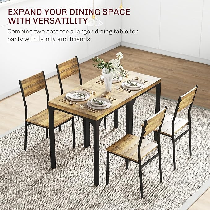 HOMCOM 3 Piece Dining Table Set for 2, Modern Kitchen Table and Chairs, Dining Room Set for Breakfast Nook, Small Space, Apartment, Space Saving, Rustic Brown - LeafyLoom