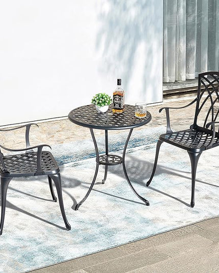 NUU GARDEN Patio Bistro Sets 3 Piece Cast Aluminum Bistro Table and Chairs Set with Umbrella Hole Bistro Set of 2 for Patio Backyard, Black - LeafyLoom