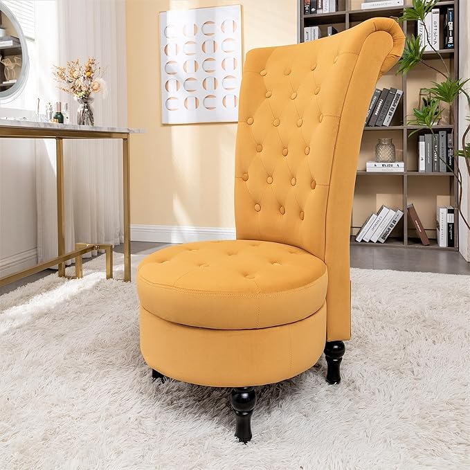 Mustard Yellow Velvet Accent Chair with Storage and Luxurious Upholstery, Retro Design and Versatile Usage for Livingroom, Bedroom, Lounge and Office - LeafyLoom