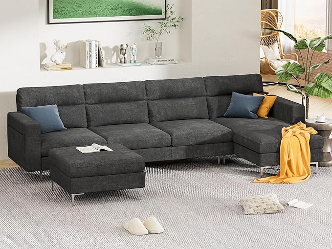 YESHOMY Convertible Sectional Sofa Modular Couch with Chaises and Removable Ottoman for Living Room, Dark Gray - LeafyLoom