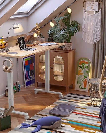 FEZIBO Electric Standing Desk, 55 x 24 Inches Height Adjustable Stand up Desk, Sit Stand Home Office Desk, Computer Desk, Maple - LeafyLoom
