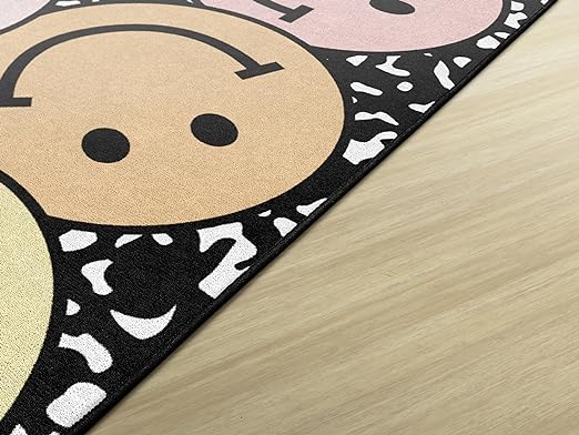 Flagship Carpets Schoolgirl Style Pastel Rainbow Smileys on Notebook Educational Area Rug for Kids Room Seating Décor, Children's Classroom, Play Carpet for Teaching and Playroom, 7'6" x 12', Multi - LeafyLoom