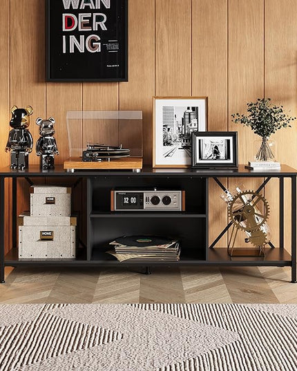 WLIVE TV Stand up to 65 Inch TV, 55" Entertainment Center, Industrial TV Console with Open Storage Shelf for Living Room and Bedroom, Black - LeafyLoom