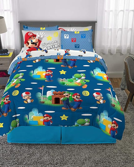 Franco Kids Bedding Super Soft Comforter and Sheet Set with Sham, 7 Piece Full Size, Mario - LeafyLoom