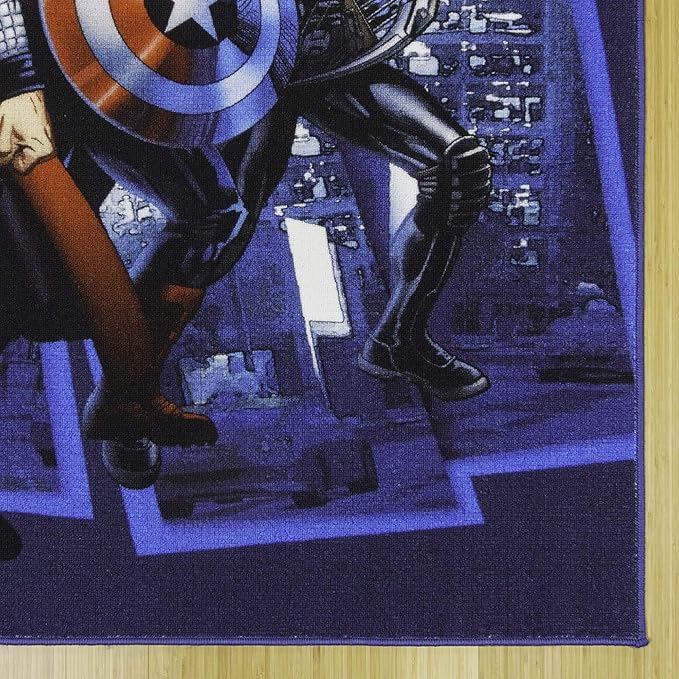 Gertmenian Marvel Rug Boys Childrens Bedroom Decor Kids Home Play Room Mat Bedding Area Carpet; 54x78 Large; Avengers Superhero Multi-Colored Navy Blue; 47328 - LeafyLoom