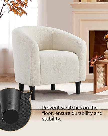 Yaheetech Accent Barrel Chair, Faux Fur Club Chair, Furry Sherpa Elegant and Cozy, Soft Padded Armchair, Suitable for Living Room Bedroom Reception Room Office, Ivory - LeafyLoom