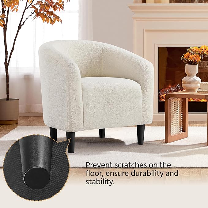 Yaheetech Accent Barrel Chair, Faux Fur Club Chair, Furry Sherpa Elegant and Cozy, Soft Padded Armchair, Suitable for Living Room Bedroom Reception Room Office, Ivory - LeafyLoom