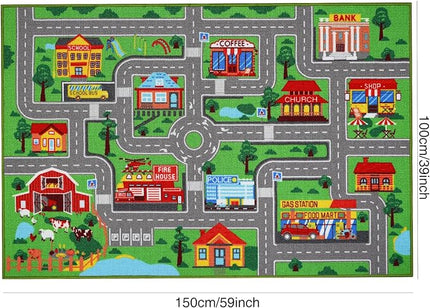 Kids Carpet Playmat Rug 59"x39.4", Car Rug for Kids Cars, Non-Slip Town City Road Map Kids Rug for Playroom Bedroom Boys, Kids Car Mat Road Rug, Track Rug Car Play Rug for Kids (59X39.4 INCH) - LeafyLoom