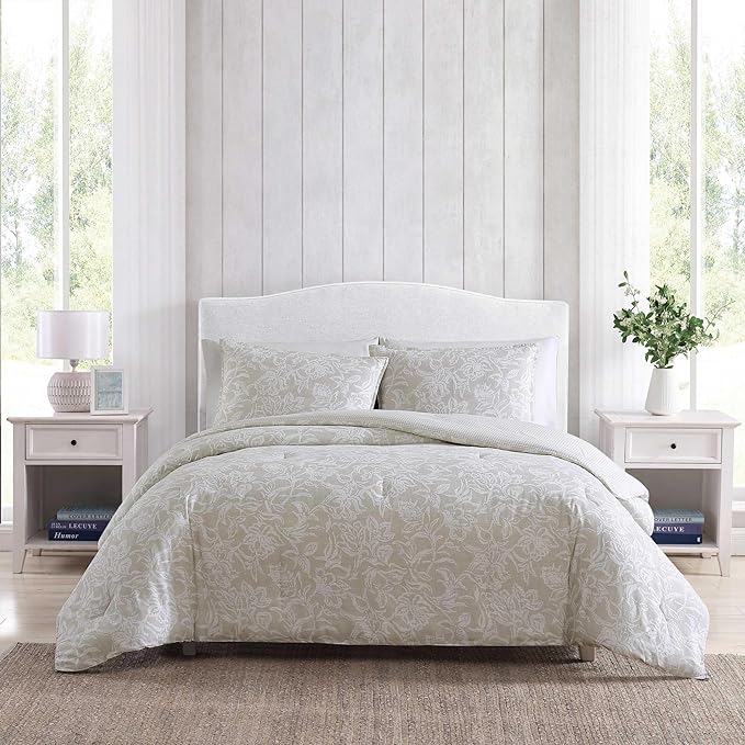 Nautica - Comforter Set, Soft Reversible Bedding with Matching Shams, Casual Home Decor (Tortola Beige, Full/Queen) - LeafyLoom