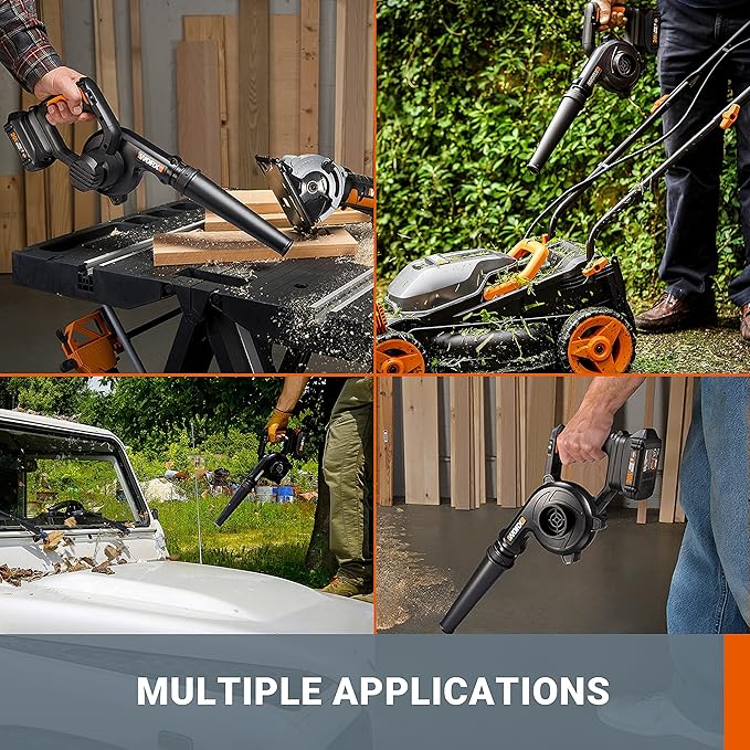 WORX 20V Cordless Jobsite Blower WX094L Compact Leaf Blower for Jobsite Garage Yards，2.0Ah Battery & Charger Included - LeafyLoom