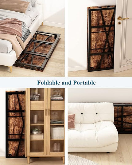 EMODA 40 inch Folding Desk No Assembly Needed Home Office Desk Study Writing Gaming Computer Table, Rustic Brown - LeafyLoom