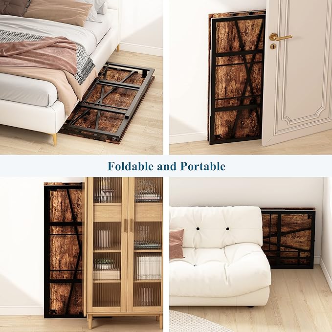 EMODA 40 inch Folding Desk No Assembly Needed Home Office Desk Study Writing Gaming Computer Table, Rustic Brown - LeafyLoom