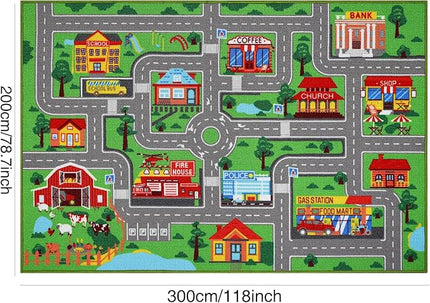 Kids Carpet Playmat Rug 118"x78.7", Car Rug for Kids Cars, Non-Slip Town City Road Map Kids Rug for Playroom Bedroom Boys, Kids Car Mat Road Rug, Track Rug Car Play Rug for Kids (118X78.7 INCH) - LeafyLoom