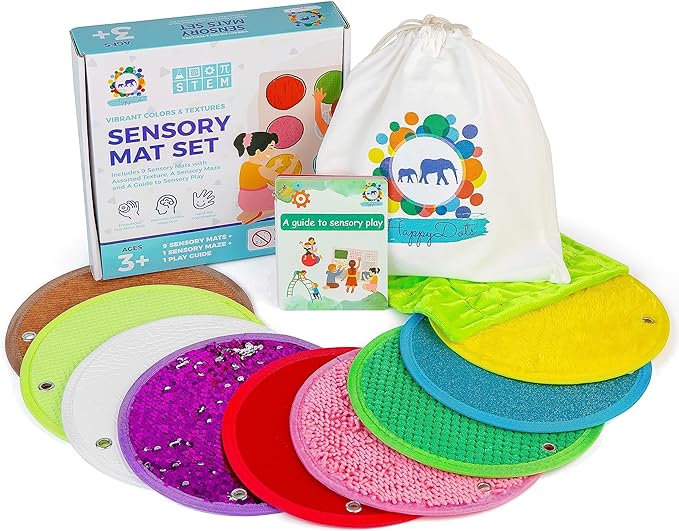 Sensory Mats Set - 9 Round 8.6-inch Sensory Tiles for Sensor Wall, Floor & More - Multi-Sensory Exploration Sensory Toys for Kids and Autistic Children - Sensory Room Equipment Play-Based Learning - LeafyLoom