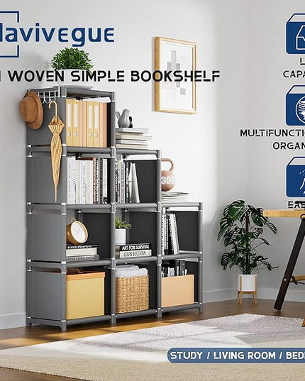 Mavivegue Book Shelf, 12 Cube Storage Organizer, DIY Bookcase, Metal Cube Bookshelf,Tall Book case for Bedroom, Living Room,Office,Closet Storage Organizer, Grey Cubicle Storage Rack - LeafyLoom