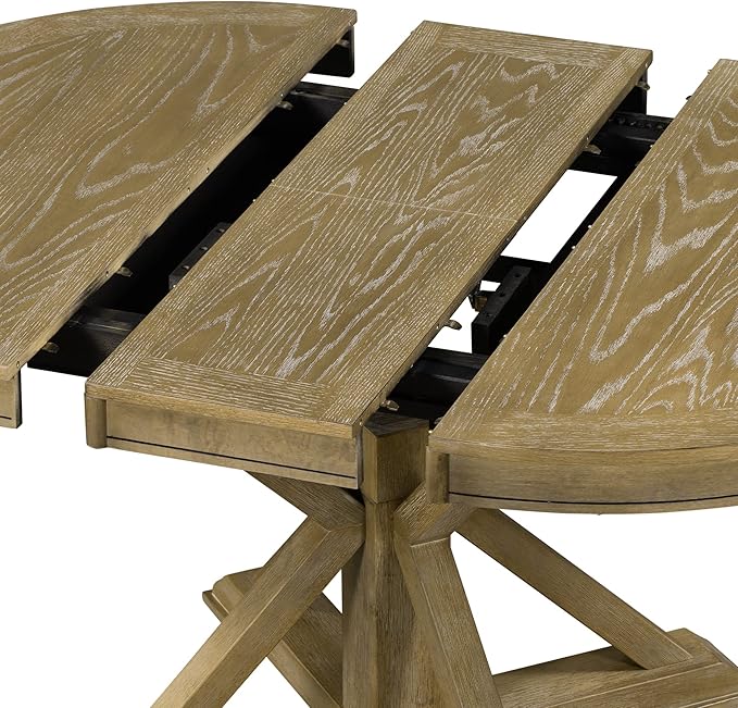 NicBex Dining Table Contemporary Kitchen Table Farmhouse Rustic Retro Functional Extendable Dining Table with a 12" Leaf for Dining Room and Living Room Round Dining Table, Natural Wood Wash - LeafyLoom