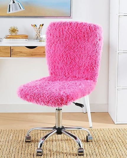Faux Fur Task Chair, Pink 20D x 20W x 41.5H in - LeafyLoom