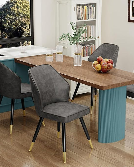 Faux Leather Dining Chairs Set of 2, Grey Mid Century Modern Kitchen Dining Room Chairs Upholstered Armless Accent Side Chairs with Metal Legs - LeafyLoom