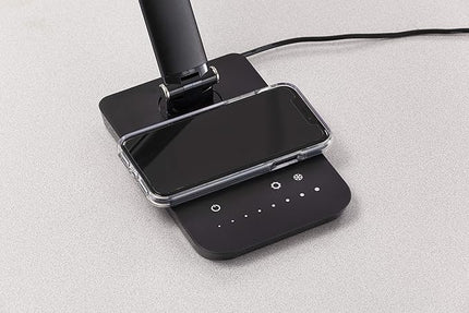 Safco Products 1009BL, Pivoting Neck, Built-in Wireless, USB Port Vamp LED Lamp with Charging Pad, Black - LeafyLoom