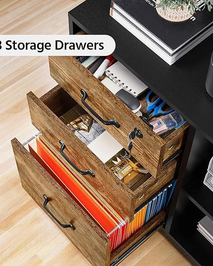 Yaheetech Filing Cabinet with Charging Station, Lateral File Cabinets Printer Stand with 3 Drawers, for Home and Office Black/Rustic Brown - LeafyLoom