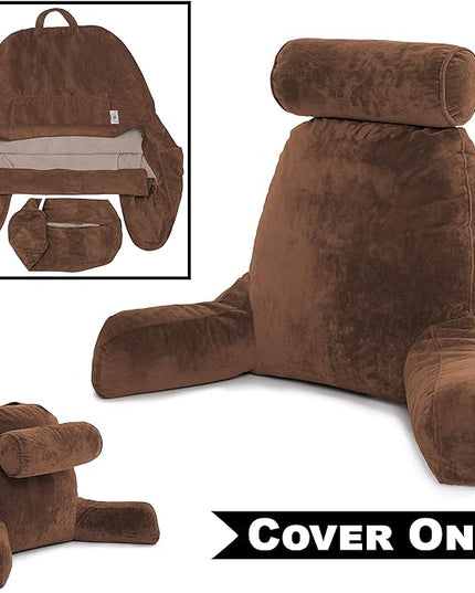 Husband Pillow XXL Cover Only Chocolate, Cozy Microfiber Bed Rest Pillow Cover with Arms - Array of Colors - Generous Side and Back Pockets for Your Favorite Comfy Reading Pillow - LeafyLoom