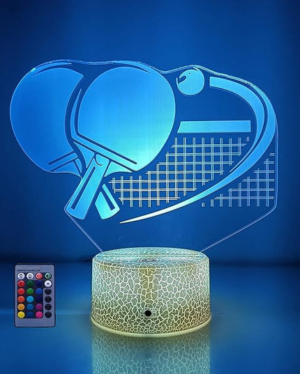 Optical Illusion 3D Ping Pong Paddle Night Light USB Power Remote Control LED Decor Table Desk Lamps 7/16 Colors Changing Lights Children Kids Gift Christmas Xmas Brithday Gift - LeafyLoom