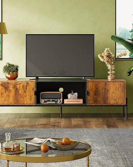 WLIVE Modern TV Stand for 65 Inch TV, Mid Century Entainment Center with Storage, TV Console with Open Shelf and 2 Cabinets for Bedroom and Living Room, TV Cabinet with Metal Legs, Rustic Brown - LeafyLoom