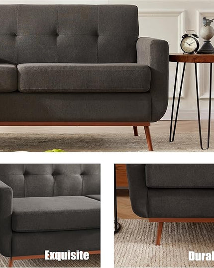 65" Loveseat Sofa, Mid Century Modern Love Seat Couches for Living Room, Comfy Upholstered Sofa Couch for Bedroom(Linen-Dark Grey) - LeafyLoom