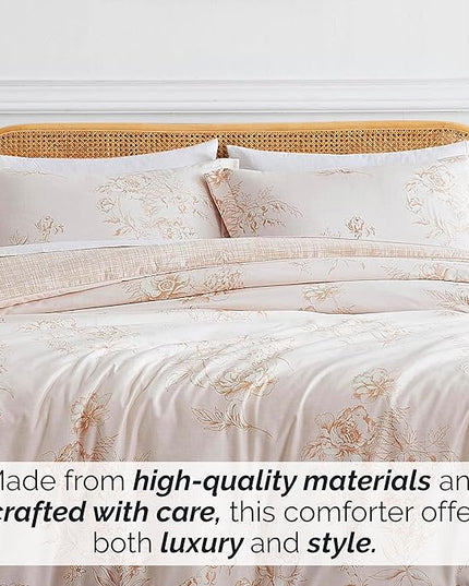 Southshore Fine Living, Inc. Twin Comforter Bedding Set, Down Alternative Floral Comforter with Matching Sham for Twin and Twin XL Beds, Reversible Print is 2 Colors in 1, Taupe & White - LeafyLoom
