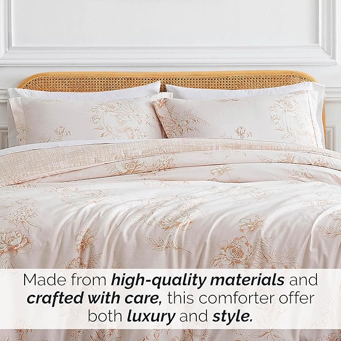 Southshore Fine Living, Inc. Twin Comforter Bedding Set, Down Alternative Floral Comforter with Matching Sham for Twin and Twin XL Beds, Reversible Print is 2 Colors in 1, Taupe & White - LeafyLoom