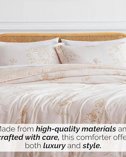 Southshore Fine Living, Inc. Oversized King Comforter Bedding Set, Down Alternative Floral Comforter with Matching Shams, Reversible Print is 2 Colors in 1, Fits King/Cal King Beds, Taupe & White - LeafyLoom