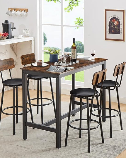 NicBex Dining Room Table Set for 4 Corner Dining Table Set Bar Table Set with 4 Bar Stools PU Soft Seat with Backrest Set for Kitchen, Dining Room, Dinette, Thicken Steel Frame, Rustic Brown - LeafyLoom