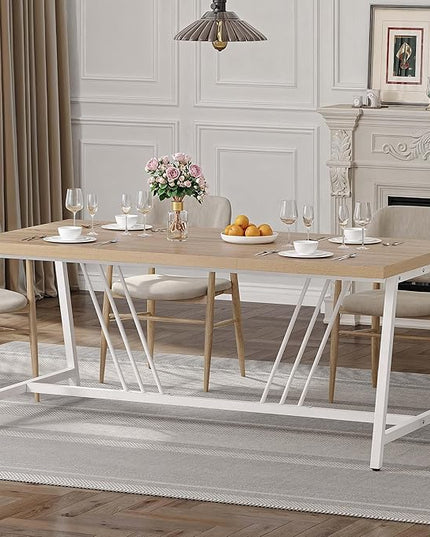 DWVO Farmhouse Dining Table for 6-8 People, 70.9 Inch Large Rectangular Wood Kitchen Table with Heavy Duty Metal Legs, Industrial Rustic Dinner Table for Dining Room, Living Room, Washed Grey - LeafyLoom