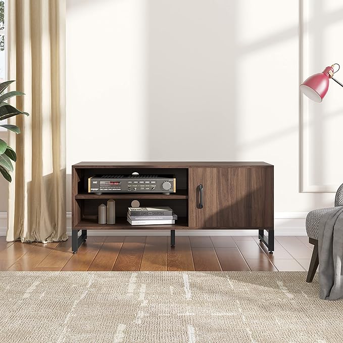 Novilla Media Console, TV Stand for TV's up to 50" Flat Screen Living Room Storage Cabinet Doors and Shelves Entertainment Center, 43 Inches, Walnut - LeafyLoom